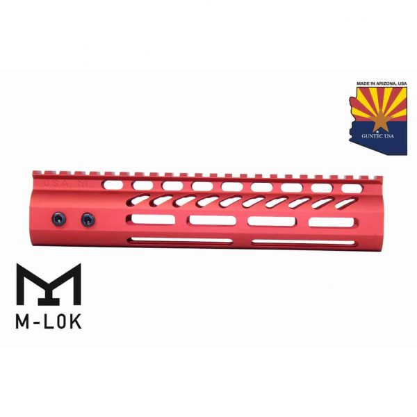 9" Ultra Lightweight Thin M-LOK System Free Floating Handguard With Monolithic Top Rail (Anodized Red)