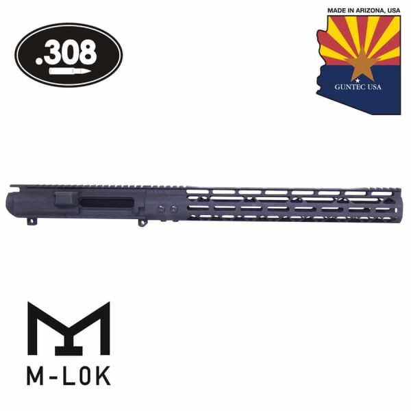AR .308 Cal Stripped Billet Upper Receiver & 15" Mod Lite Skeletonized Series M-LOK Handguard Combo Set (Anodized Black)