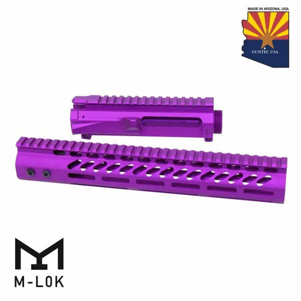 AR-15 Stripped Billet Upper Receiver & 12" Ultralight Series M-LOK Handguard Combo Set (Anodized Purple)