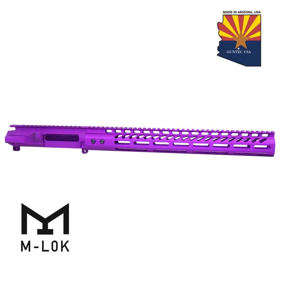 AR-15 Stripped Billet Upper Receiver & 15" Ultralight Series M-LOK Handguard Combo Set (Anodized Purple)