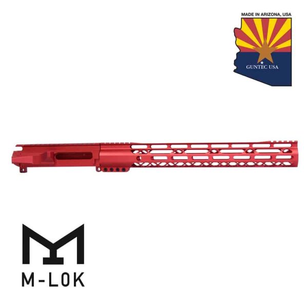 AR-15 Stripped Billet Upper Receiver & 15" AIR-LOK Series M-LOK Compression Handguard Combo Set (Gen 2) (Anodized Red)