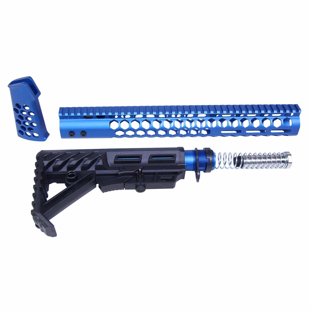 AR-15 "Honeycomb" Series Complete Furniture Set (Gen 2) (Anodized Blue)