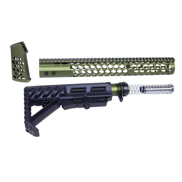 AR-15 "Honeycomb" Series Complete Furniture Set (Gen 2) (Anodized Green)