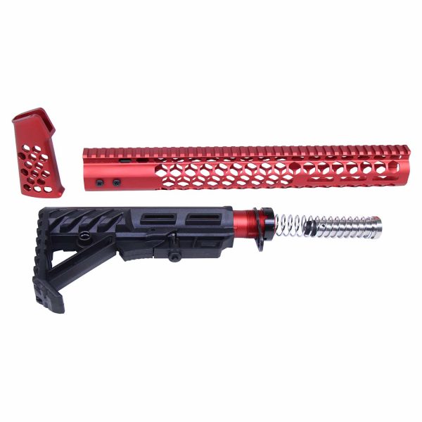AR-15 "Honeycomb" Series Complete Furniture Set (Gen 2) (Anodized Red)