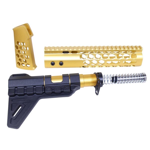 AR-15 Honeycomb Pistol Furniture Set (Anodized Gold)