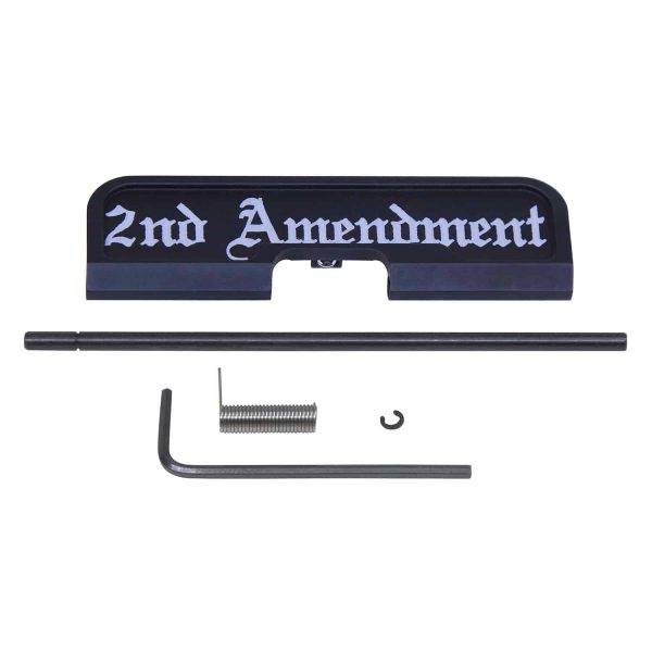 AR-15 dust cover with 2nd Amendment engraving, assembly tools included.