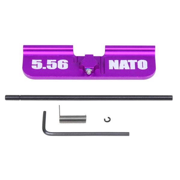 AR-15 Gen 3 purple dust cover kit with 5.56 NATO inscriptions.