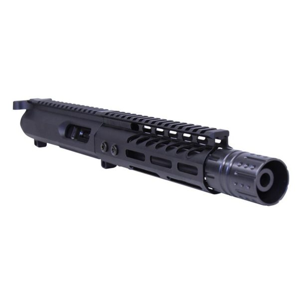 AR-15 9mm upper assembly with M-LOK handguard and Hell Fire muzzle device.