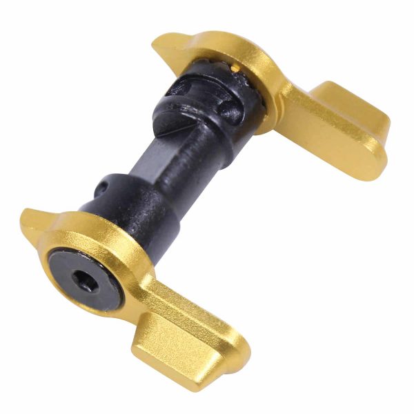 AR-15 gold anodized ambidextrous short throw safety lever.