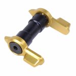 Gold anodized AR-15 short throw safety camshaft component.