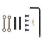 AR-15 anti-rotation pin set with hex key and screws on white background.