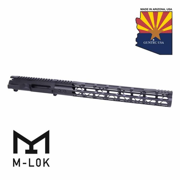 Guntec USA AR-15 Billet Upper and 15 M-LOK Handguard, Anodized Black.