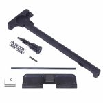 AR-15 charging handle and dust cover assembly kit on white background.