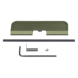 AR-15 Gen 3 ejection port dust cover and assembly tools in anodized green.