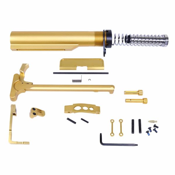 AR-15 Essentials Kit featuring gold-anodized components for precision assembly.
