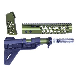 AR-15 Honeycomb Pistol Furniture Set in Anodized Green by Guntec USA.