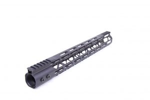 Guntec USA 15-inch black skeletonized M-LOK AR handguard with monolithic rail.