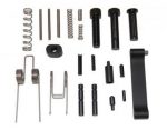 AR-15 lower parts kit assembly components displayed on white.