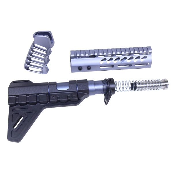 AR-15 Pistol Furniture Set with Grey Anodized Micro Breach Brace.