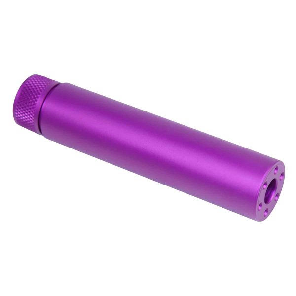 AR-15 5.5-inch purple anodized fake suppressor, sleek and textured.