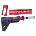 AR-15 Ultra Pistol Set in Anodized Red with Stock, Foregrip, and Handguard.