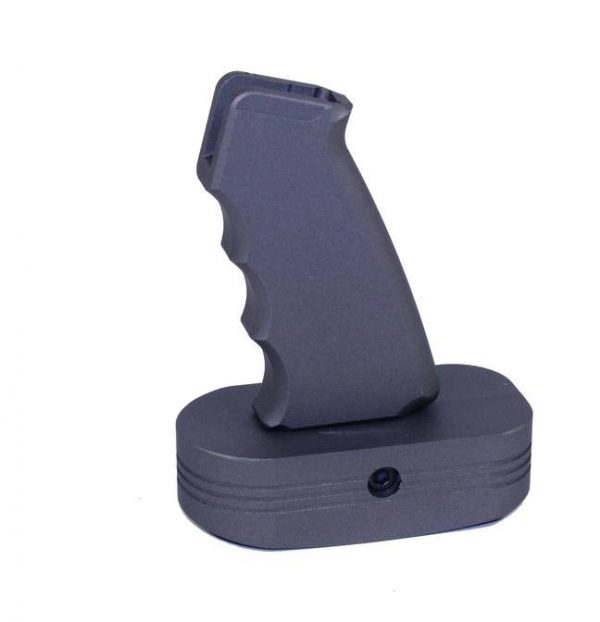 AR-15 T6 Aluminum Sniper Grip Gen 2 in Sniper Grey on display stand.
