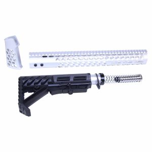 AR-15 Honeycomb Series Gen 2 furniture set with tactical stock and silver handguard.