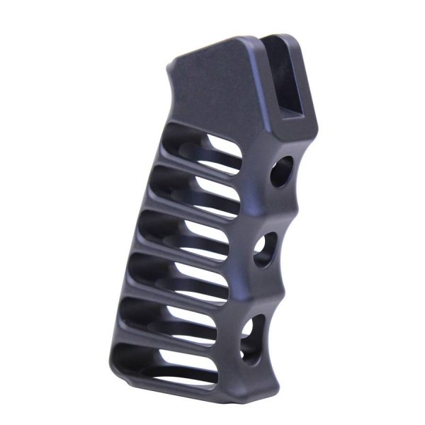Guntec USA aluminum AR-15 pistol grip with skeletonized, rubberized design.
