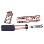 AR-15 pistol furniture set in anodized bronze with grip, handguard, and buffer tube.