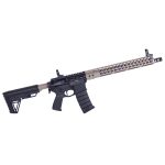 AR-15 with two-tone receiver, M-LOK handguard, and tactical grip.