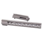 AR-15 billet upper receiver and 15-inch M-LOK handguard set in flat dark earth.
