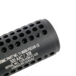 Close-up of AR .308 SOCOM Mini Fake Suppressor, matte black with precise perforations.