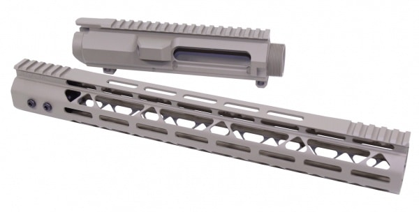 Guntec USA AR .308 billet upper receiver and M-LOK handguard in flat dark earth.