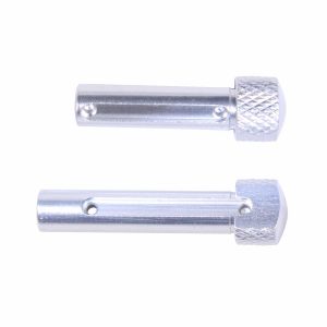 AR 5.56 Cal Gen 2 Extended Takedown Pins, Anodized Clear, with Textured Grip.