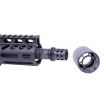 Guntec USA AR 9mm Spitfire Muzzle Comp with QD Blast Shield, modern firearm components.