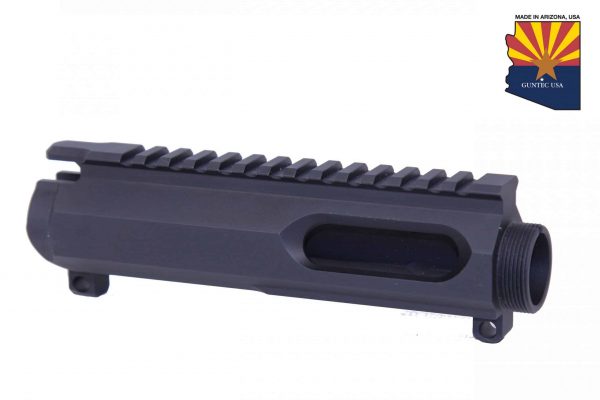 Black AR-15 upper receiver with Picatinny rail; modular machined aluminum design for customization.