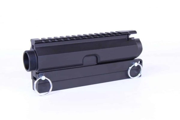 Guntec USA AR-style upper receiver with Picatinny rail on white background.