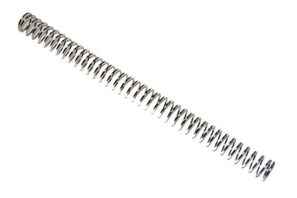 AR-10 A2 Rifle Spring for .308 Caliber, Chrome Finish, Relaxed State, White Background.
