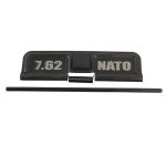 Black AR-10 dust cover for 7.62 NATO rounds, with spring mechanism for ejection port protection.