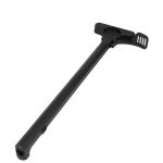 Black AR-10 rifle charging handle with matte finish and textured grip for secure handling.
