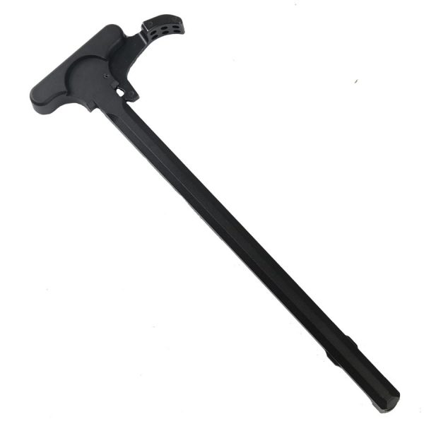 Tactical black AR-10/LR-308 Gen 4 charging handle with extended ergonomic latch for enhanced performance.