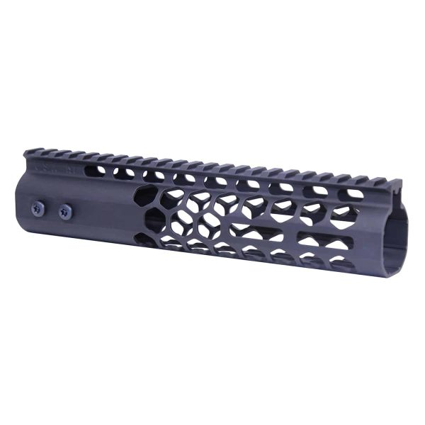 Guntec 9 Honeycomb M-LOK Handguard with Top Rail in Anodized Black.