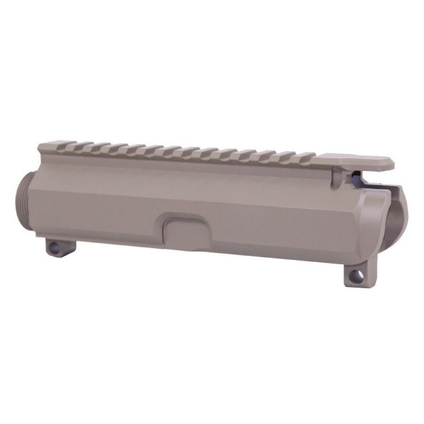Flat Dark Earth AR-15 stripped upper receiver with Picatinny rail for customizable accessory mounting.