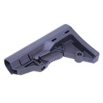 Sleek, adjustable matte black AR-15 stock with ergonomic design and QD sling mounts for comfort.