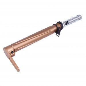 Guntec USA AR-15 Airlite Minimalist Stock in Anodized Bronze with Spring Mechanism.