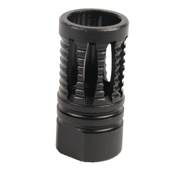 AR-15 A2 Birdcage Flash Hider with ribbed design, matte black finish.