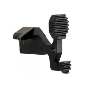 AR-15 bolt catch with ergonomic cogs for enhanced control and durability, matte black finish.