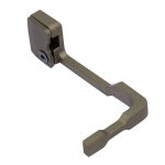 Olive-green AR-15 bolt catch lever, precision-crafted for reliable firearm function.