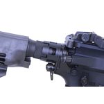 Close-up of AR-15 buffer tube and stock, featuring tactical mount and precision engineering.