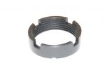 AR-15 castle nut with notches for secure buffer tube attachment, matte black, durable steel.